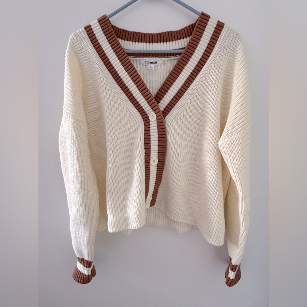 Steve Madden cream and brown cardigan